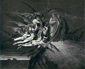 Devils confronting Dante and Virgil