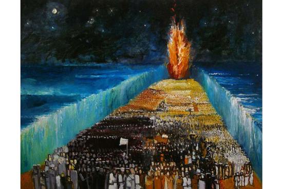 “Exodus” (Trở về Đất Hứa) – Tranh của Richard Mcbee – Moses rẽ nước Hồng Hải để từ bờ Ai Cập trở về Đất (được) Hứa
