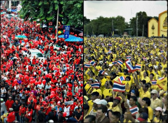 biểu tình của 2 phe áo Đỏ và áo Vàng ở Thái Lan 