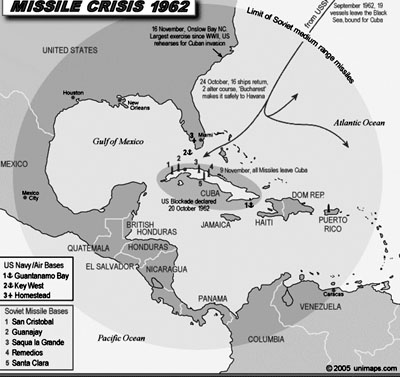 Bản đồ mô tả cuộc khủng hoảng tên lửa Cuba năm 1962