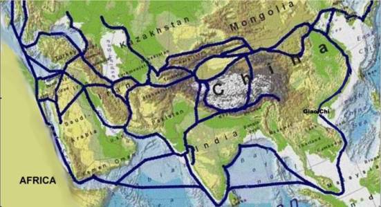 Đường “Tơ Lụa Trên Biển” lúc xưa đi ngang qua Biển Đông. Từ Giao-Chỉ, hàng-hoá được chuyển-tiếp bằng đường bô sang các đô-thị Trung-Hoa.