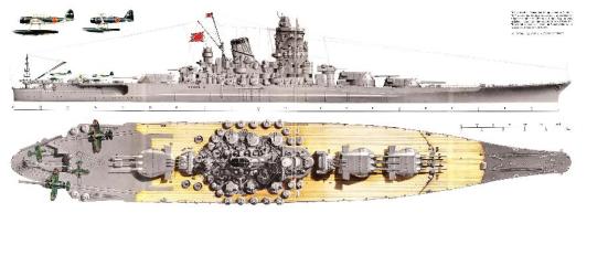 Chiếc Yamato - chiếc thiết giáp hạm lớn nhất thế giới, nó được đóng với những khẩu súng có cỡ nòng khổng lồ 18.1 inc với mục đích là để xử bắn các chiến hạm của Đồng minh