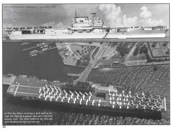 Đến lượt chiếc USS Enterprise đi nhận máy bay ở Navy Air Station, San Diago. Chú ý là chiếc này có vị trí chiếc thang máy khác với chiếc USS Yorktown - nó ở gần khu thượng tầng hơn