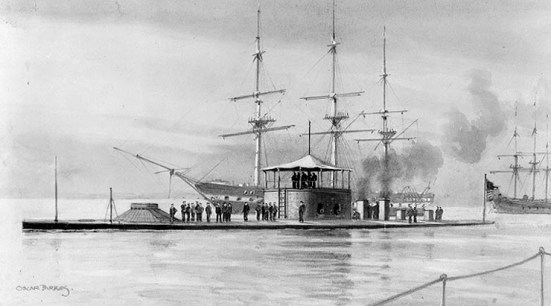 Một bức tranh vẽ chiếc Thiết giáp hạm USS Monitor