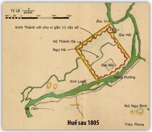 Sau 1805, sông Kim Long hầu như mất hẳn, còn chăng là đoạn biến thành Ngự Hà ở trong Thành Nội, còn sông Bạch Yến thì bị đứt đoạn khi tiếp xúc với Hộ Thành Hà, là đoạn sông đào chạy giáp quanh ba mặt Kinh Thành, ăn thông với sông Hương và Ngự Hà. (Hình: Triệu Phong)