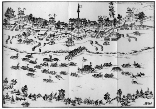 Mộc bản triều Nguyễn phác thảo Kinh Thành Huế ở mặt trước. (Hình: BAVH)