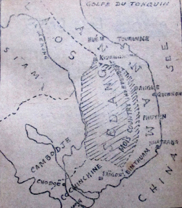 Bản đồ Đông Dương do ông E Stanford vẽ năm 1889. “Vương quốc Sédang” nằm trên cao nguyên Việt Nam và lấn sang Lào đến tận sông Mê Kông.