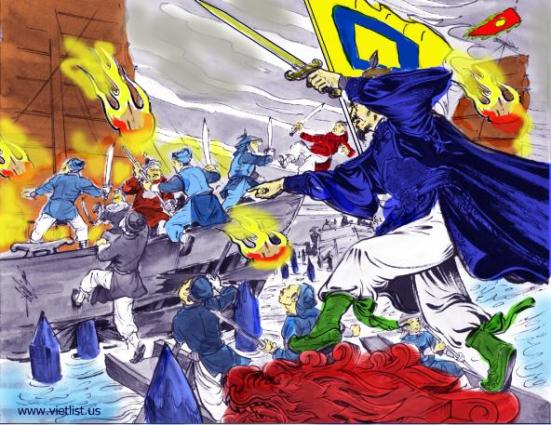 Hưng Đạo Vương giết giặc trên sông Bạch Đằng, năm 1288 - Tranh: Vietlist.us